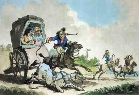 "French Travelling, or The First Stage from Calais", aquatinted by Francis Jukes (1747-1812), pub. b à Thomas Rowlandson