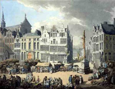 Place de Mier at Antwerp, engraved by Wright and Schutz, pub. by Rudolph Ackermann à Thomas Rowlandson