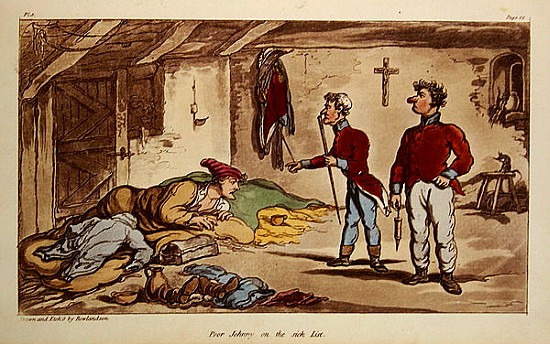 Poor Johnny on the sick list, pl.9 from the book ''The Military Adventures of Johnny Newcome'', Patr à Thomas Rowlandson