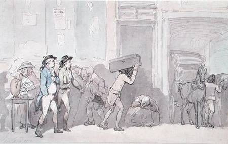Rowlandson and Wigstead (1745-93) Arriving at an Inn (pen & grey ink and w/c on paper) à Thomas Rowlandson