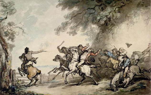 The Chase of the Highwayman, c.1790 (pen, ink, w/c and pencil on paper) à Thomas Rowlandson