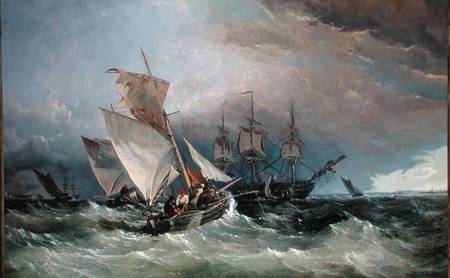 Shrimp Cutters off the Nore, Sheerness in the Distance à Thomas Sewell Robins