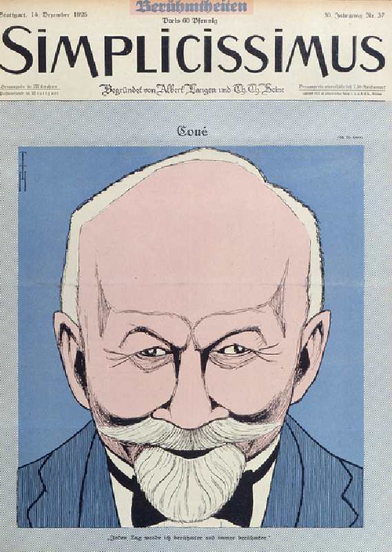 Emile Coue (1857-1926) from the cover of Simplicissimus magazine, 12th December 1925 (colour litho) à Thomas Theodor Heine