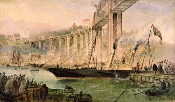 Opening Ceremony of the Royal Albert Bridge, Saltash, with a Paddle Steamer Passing Underneath à Thomas Valentine Robins