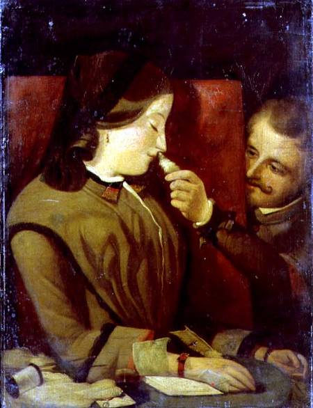 Man Tickling a Woman's Nose with a Feather à Thomas Wade