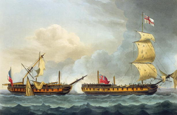 Capture of La Fique, January 5th 1795, from 'The Naval Achievements of Great Britain' by James Jenki à Thomas Whitcombe