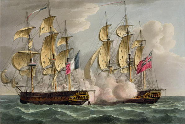 Capture of L'Immortalite, October 20th 1798, from 'The Naval Achievements of Great Britain' by James à Thomas Whitcombe