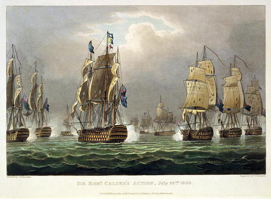 Sir Robert Calder's Action, July 22nd 1805, engraved by Thomas Sutherland for J. Jenkins's 'Naval Ac à Thomas Whitcombe
