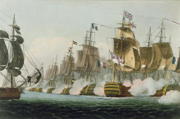 The Battle of Trafalgar, 21st October 1805, engraved by Thomas Sutherland for J. Jenkins's 'Naval Ac à Thomas Whitcombe