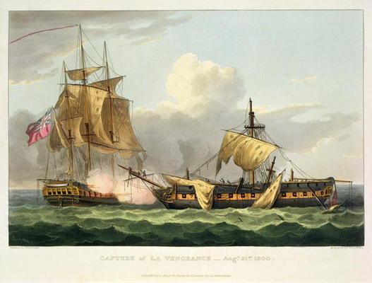The Capture of La Vengeance, August 21st 1800, engraved by Thomas Sutherland for J. Jenkins's 'Naval à Thomas Whitcombe