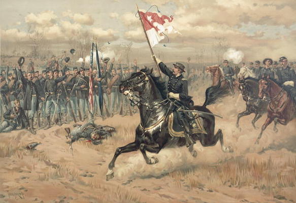 Sheridan's famous ride at the Battle of Cedar Creek Virginia in 1864 (colour litho) à Thure de Thulstrup