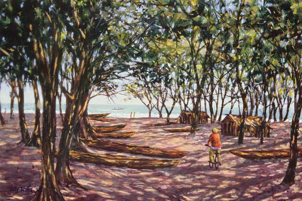 Boat Yard, Kafountine, 1998 (oil on canvas)  à Tilly  Willis