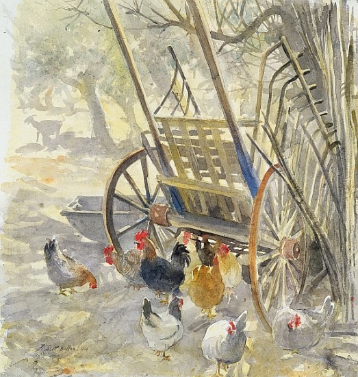 Chickens under Majorcan Cart, 1994 (w/c)  à Tim  Scott Bolton