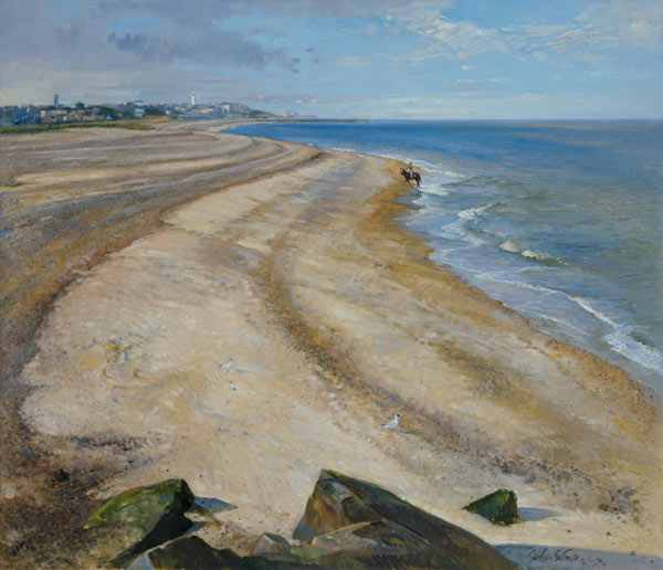 Beach Curve Towards Southwold (oil on canvas)  à Timothy  Easton