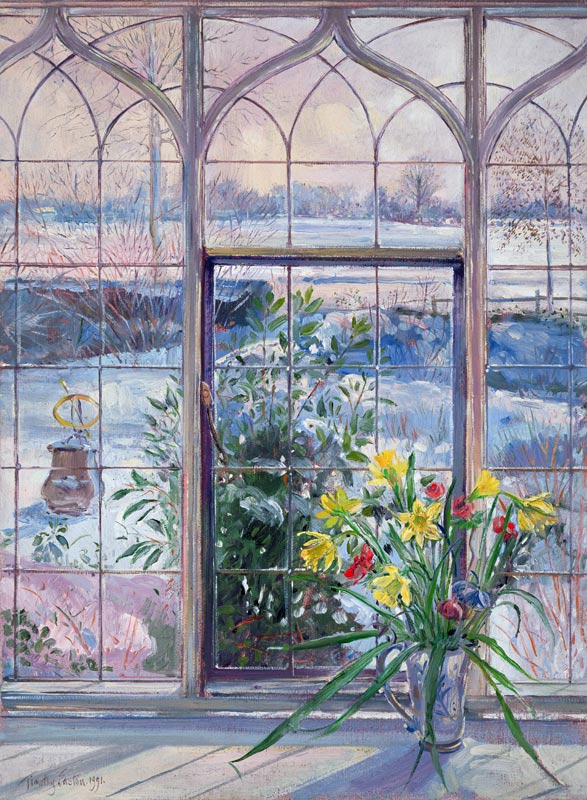 Daffodils and Sundial Against the Snow, 1991  à Timothy  Easton