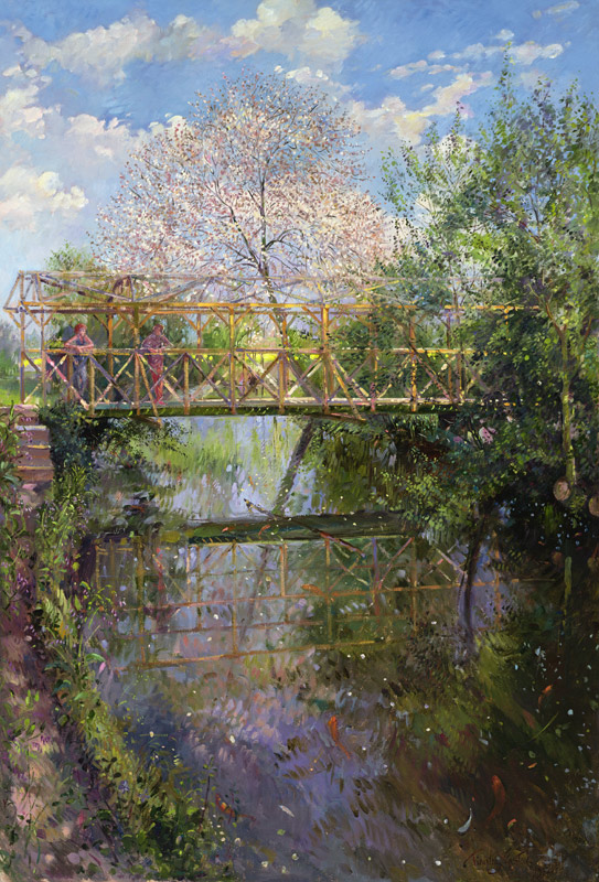 Flowering Cherry and Trellis Bridge  à Timothy  Easton