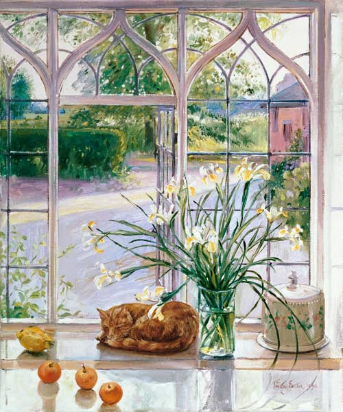 Irises and Sleeping Cat, 1990  à Timothy  Easton
