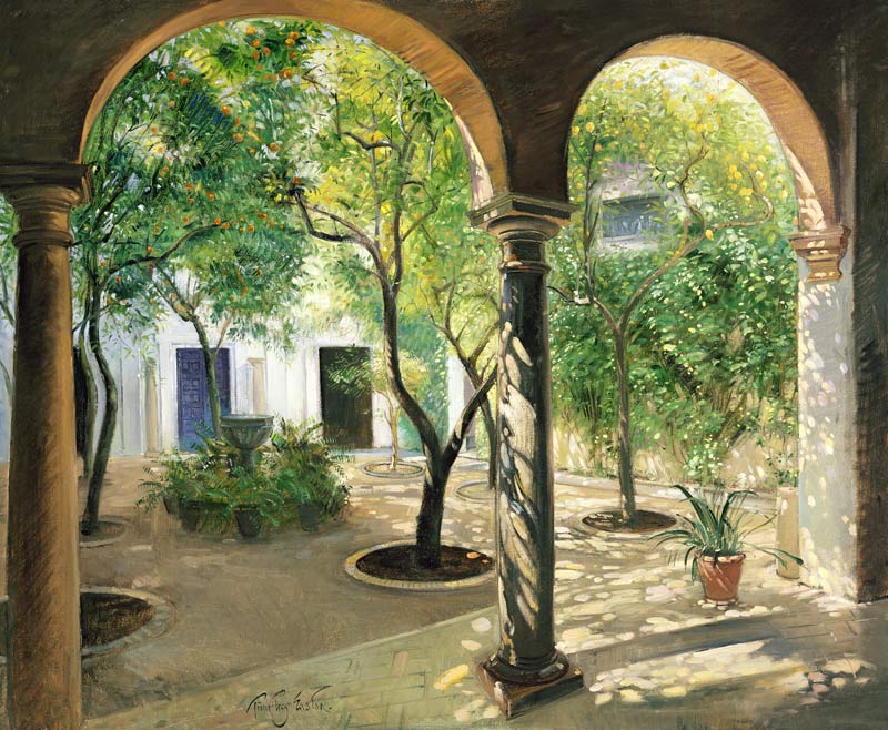 Shaded Courtyard, Vianna Palace, Cordoba (oil on canvas)  à Timothy  Easton