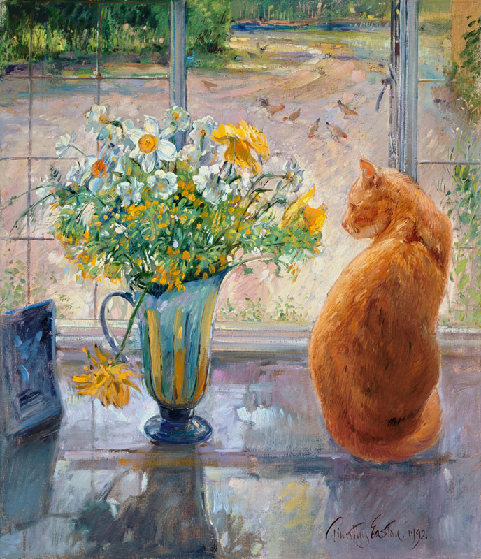 Striped Jug with Spring Flowers, 1992  à Timothy  Easton