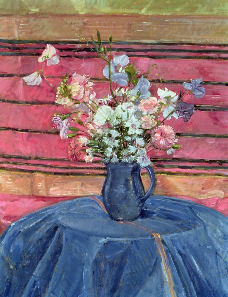 Sweet Peas and Pinks (oil on canvas)  à Timothy  Easton