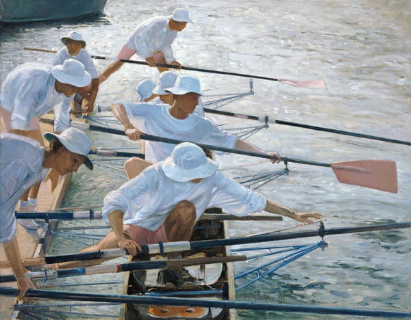 Securing Oars, Henley (oil on canvas)  à Timothy  Easton