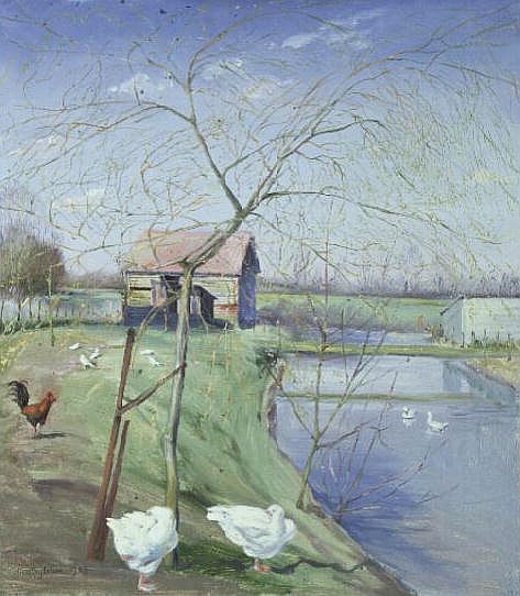 Geese and Young Willow, 1989  à Timothy  Easton