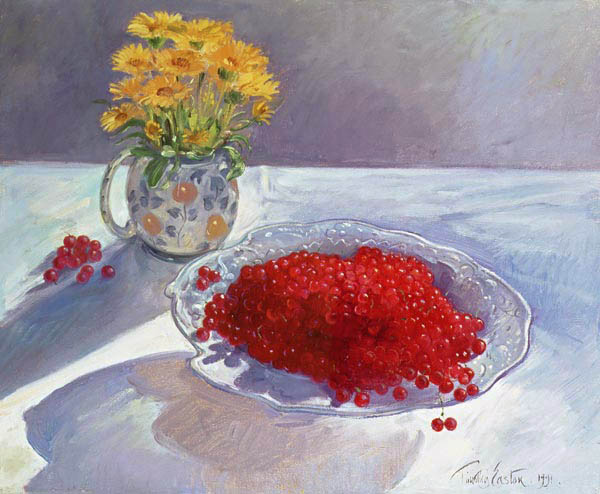 Still Life with Redcurrants and Marigolds, 1991  à Timothy  Easton