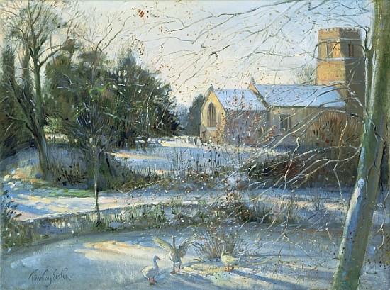 The Frozen Moat, Bedfield (oil on canvas)  à Timothy  Easton