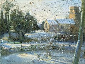 The Frozen Moat, Bedfield (oil on canvas) 