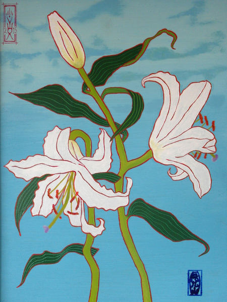 white lily on a blue background à Timothy Nathan Joel Timothy Nathan Joel
