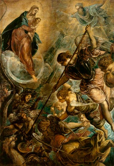 Lutte de l'archange Michel avec satan à Tintoretto (alias Jacopo Robusti, alias Le Tintoret)