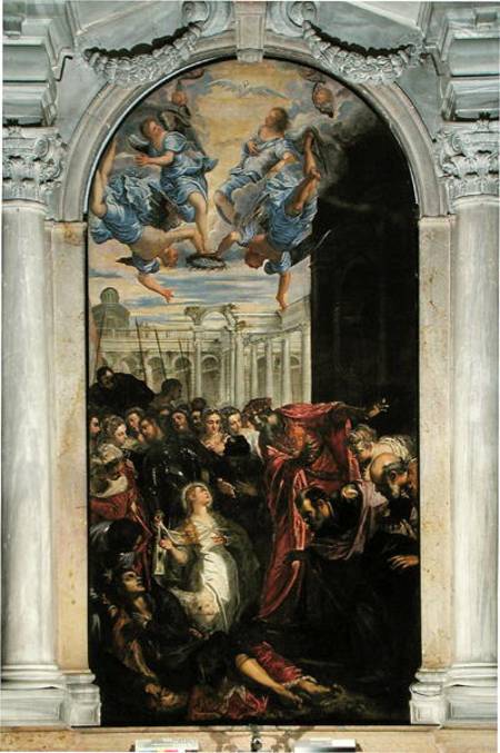 Saint Agnes revives the son of the Prefect of Rome à Tintoretto (alias Jacopo Robusti, alias Le Tintoret)