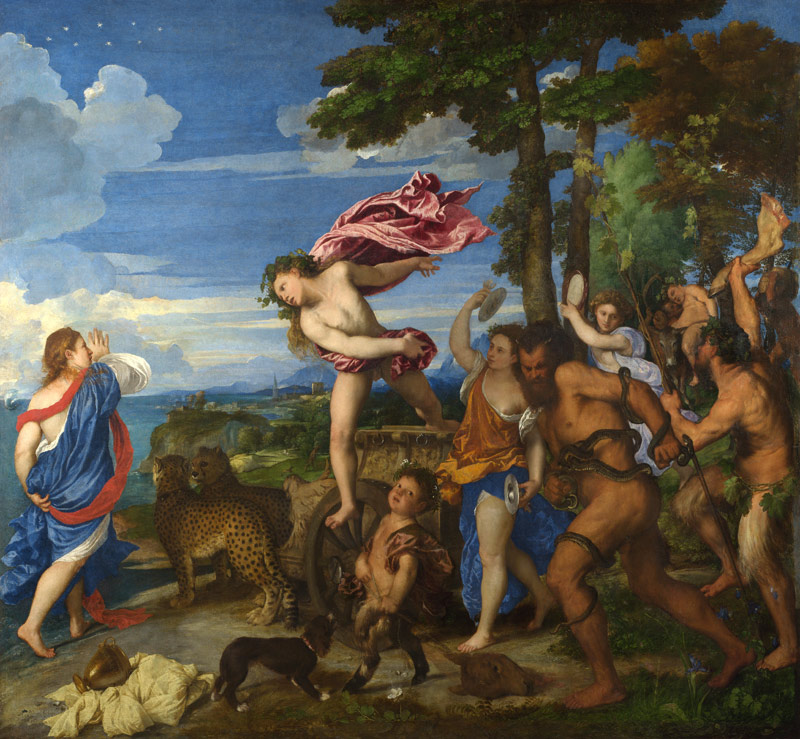Bacchus and Ariadne, 1520-23 (pre-restoration) (detail of 273110) à Le Titien (alias Tiziano Vecellio)