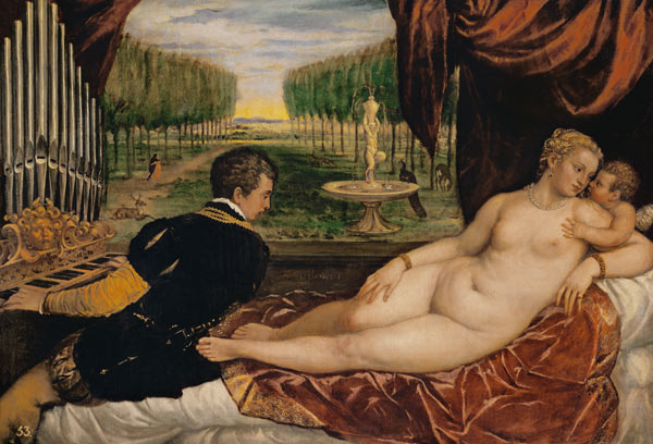 Venus with the organ player and a Putto. à Le Titien (alias Tiziano Vecellio)