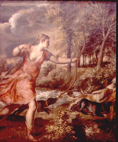 The Death of Actaeon, detail of Diana à Le Titien (alias Tiziano Vecellio)