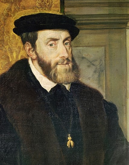 Detail of Seated Portrait of Emperor Charles V (1488-1576) 1548 (see 158620) à Le Titien (alias Tiziano Vecellio)
