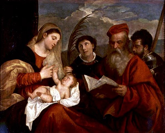 Madonna and Child with SS. Stephen, Jerome and Maurice à Le Titien (alias Tiziano Vecellio)