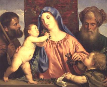 Madonna of the Cherries with Joseph, St. Zacharias and John the Baptist à Le Titien (alias Tiziano Vecellio)