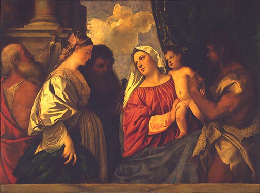 Maria mit dem Kind und vier Heiligen à Le Titien (alias Tiziano Vecellio)