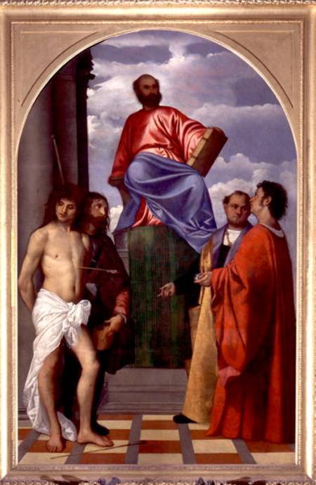 St. Mark with SS. Sebastian, Roch, Cosmas and Damian à Le Titien (alias Tiziano Vecellio)