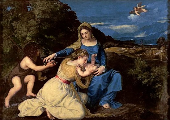 The Virgin and Child with Saints à Le Titien (alias Tiziano Vecellio)