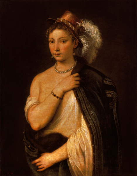 Titian / Yg.Woman with Plumed Hat / 1536 à Le Titien (alias Tiziano Vecellio)