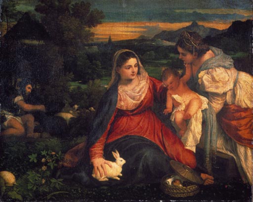 Tizian, Maria mit Kaninchen à Le Titien (alias Tiziano Vecellio)