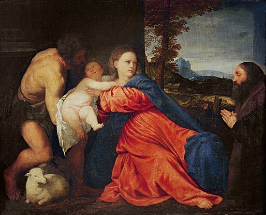 Virgin and Infant with Saint John the Baptist and Donor à Le Titien (alias Tiziano Vecellio)