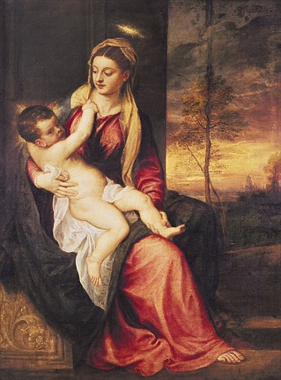 Virgin with Child at Sunset à Le Titien (alias Tiziano Vecellio)