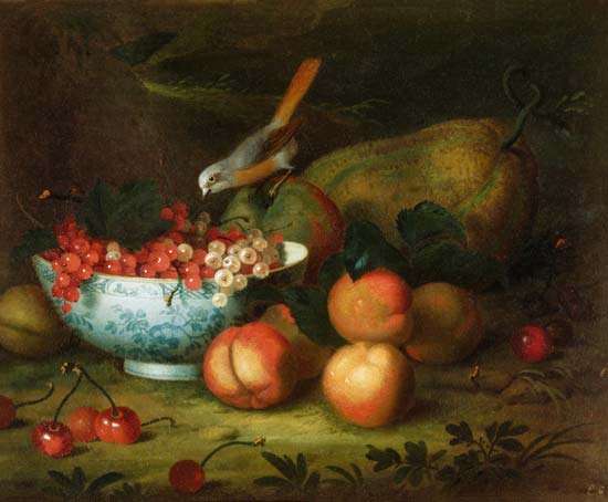 Still Life of fruit with a Finch à Tobias Stranover