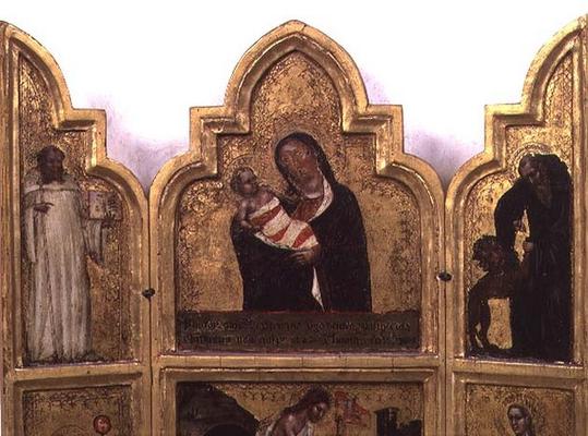Madonna and Child with St. Benedict and St. Jerome, top half of triptych (see also 78652) à Tommaso da Modena Barisino ou Rabisino