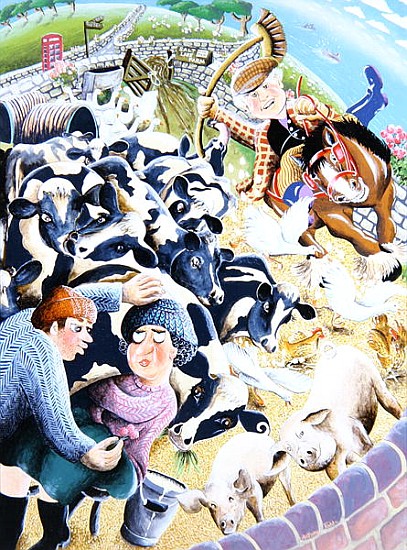 Bessie Bighead receives a stolen kiss amid the farmyard cows, 2007 (acrylic on panel)  à Tony  Todd