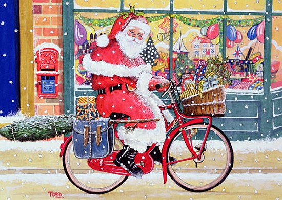 Father Christmas on a Bicycle (w/c)  à Tony  Todd