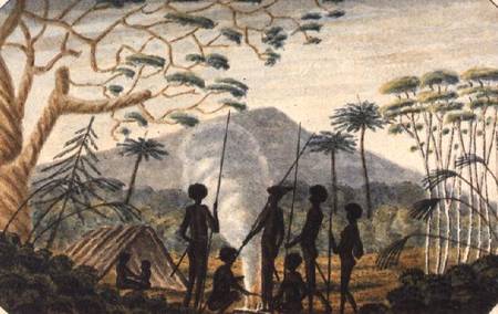 Group of aborigines around a campfire à T.R. Browne